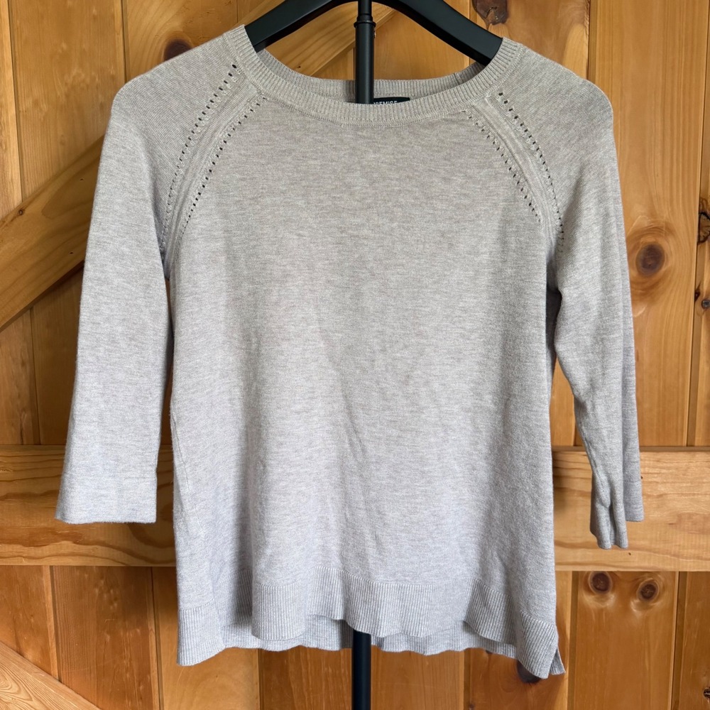 Premise Sweater Womens Small Oatmeal Beige 3/4 Sleeve Raglan Pointelle Knit Top